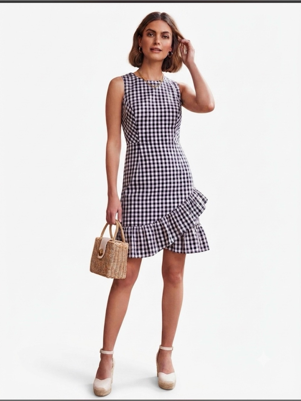 Gingham Ruffle Hem Sheath Dress size 12 Large